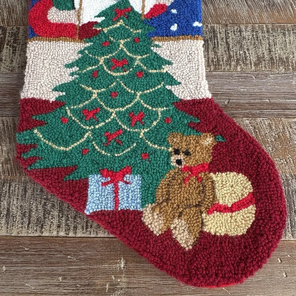Punch Needle Christmas Stocking Santa Holiday Tree Teddy Bear 18
